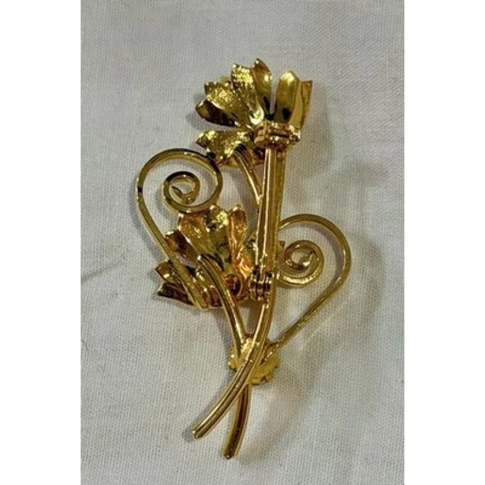 VINTAGE ESTATE, Lovely Green Rhinestone Flower Brooch Pin (k)